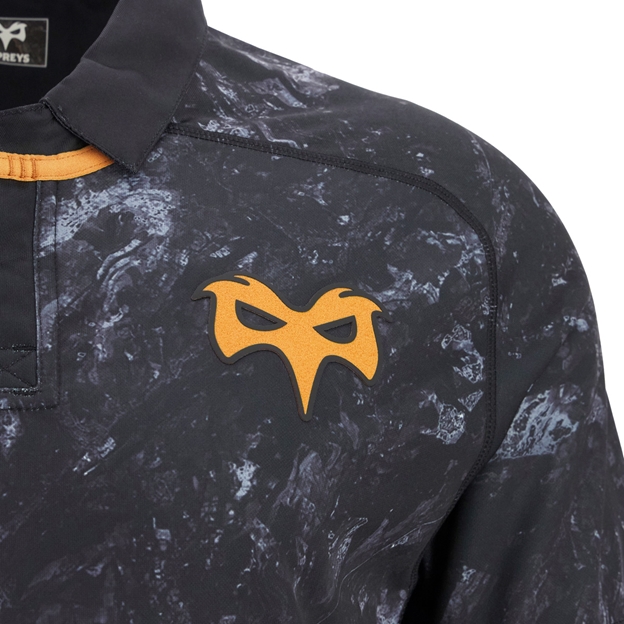 Ospreys Mens Home Rugby Shirt 25/26 Black - Badge Close-up
