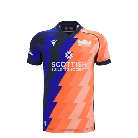 Edinburgh Kids Training Rugby Shirt 25/26 Blue/Orange - Front View Edinburgh Kids Training Rugby Shirt 25/26 Blue/Orange - Front View