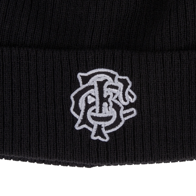Barbarians Adults Pom Pom Beanie 26/27 Black - Embroidered Badge Close-up