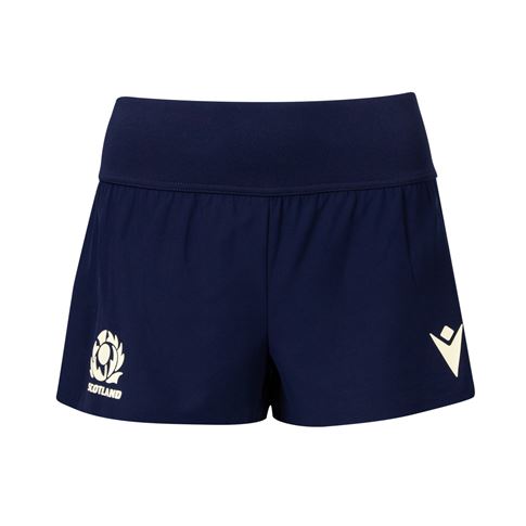 Scotland Womens Training Shorts 26/27 - Navy and Sand - Front View