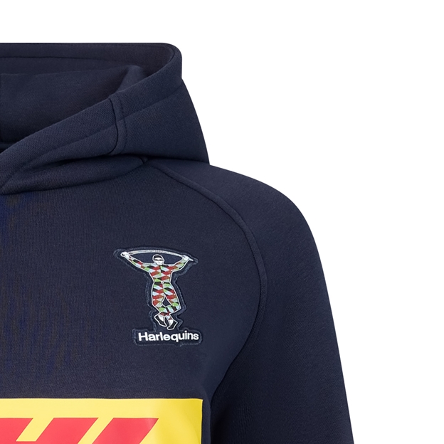 Harlequins Womens Off Pitch Hoodie 26/27 Navy - Harlequins Logo Close-up