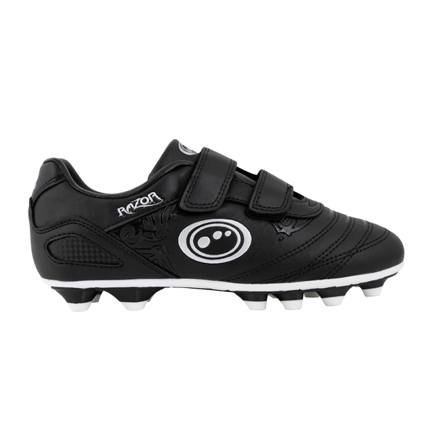 Optimum Kids Razor Velcro Moulded Stud Rugby Boots- Black Silver - Outstep