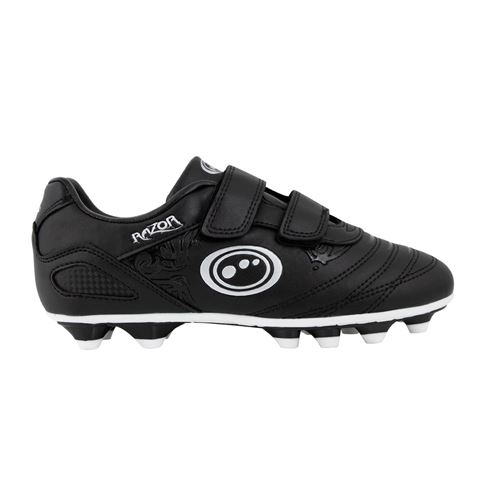 Optimum Kids Razor Velcro Moulded Stud Rugby Boots- Black Silver - Outstep Optimum Kids Razor Velcro Moulded Stud Rugby Boots- Black Silver - Outstep