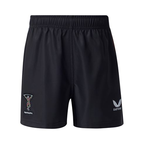Harlequins Kids Home Rugby Shorts 26/27 Black - Front View