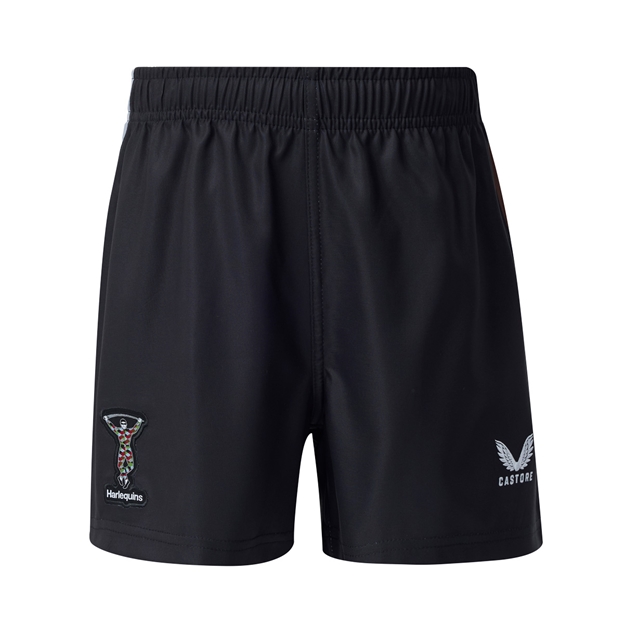 Harlequins Kids Home Rugby Shorts 26/27 Black - Front View