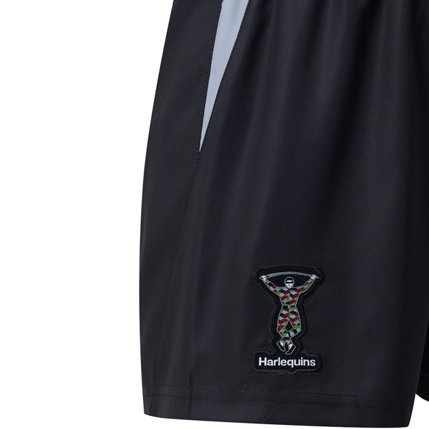 Harlequins Kids Home Rugby Shorts 26/27 Black - Harlequin Detail Close-up