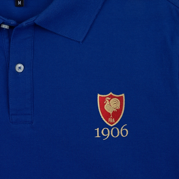 France 1906 Adults Classic Cotton Polo Shirt Royal Blue - Badge View