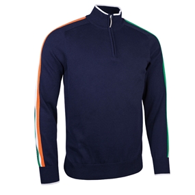 Ireland Mens Glenmuir Tricolour Zip Neck Cotton Sweater - Front