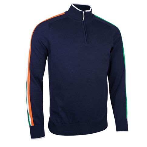 Ireland Mens Glenmuir Tricolour Zip Neck Cotton Sweater - Front Ireland Mens Glenmuir Tricolour Zip Neck Cotton Sweater - Front