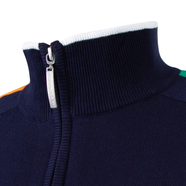 Ireland Mens Glenmuir Tricolour Zip Neck Cotton Sweater - Collar