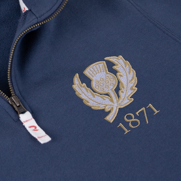 Scotland 1871 Adults Zip Top Petrol Blue - Badge Close-up