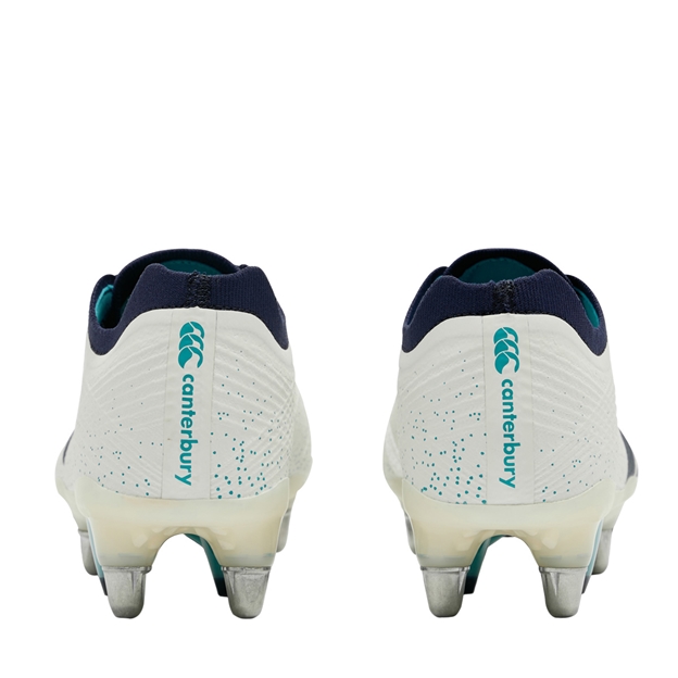 Canterbury Adults Stampede Groundbreak Elite Soft Ground Rugby Boots White - Pair Back View