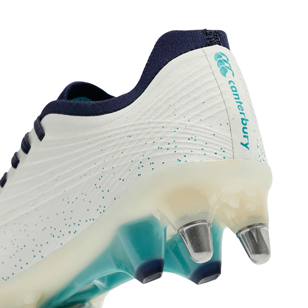 Canterbury Adults Stampede Groundbreak Elite Soft Ground Rugby Boots White - Heel Close-up