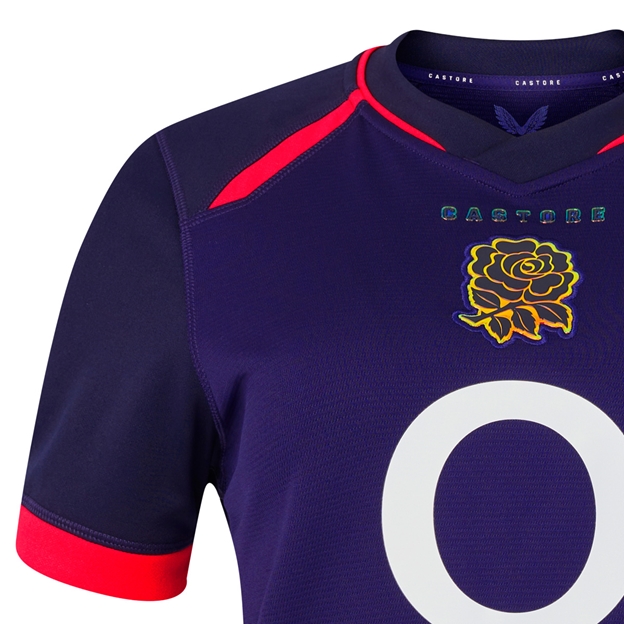 England Womens Away Rugby Shirt 26/27 Maritime Blue - Front Close-up