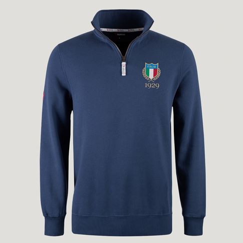 Italy 1929 Pure Cotton Half Zip Sweatshirt – Petrol Blue