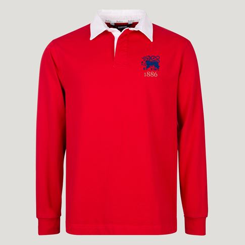 Hong Kong 1886 Mens Long Sleeve Rugby Shirt Red - Front View
