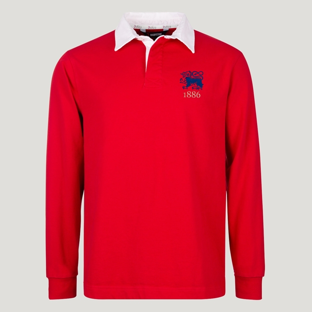 Hong Kong 1886 Mens Long Sleeve Rugby Shirt Red - Front View