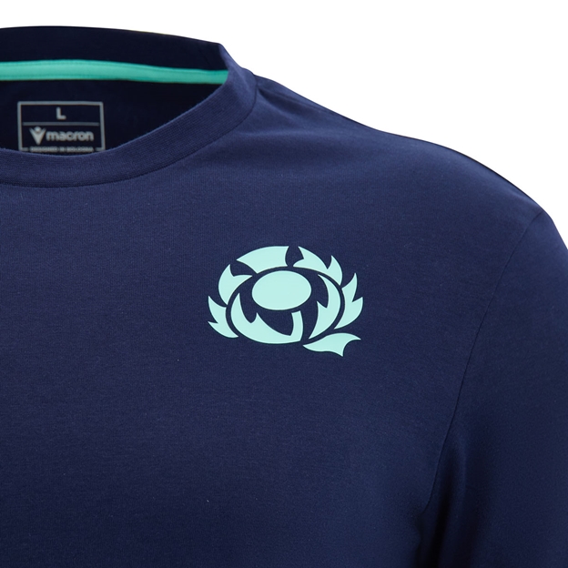 Scotland Mens Leisure T-Shirt 26/27 Navy and Green - Scotland Thistle Close-up