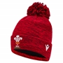 Wales Adults Pom Pom Beanie -Black Red 2025 - Front 