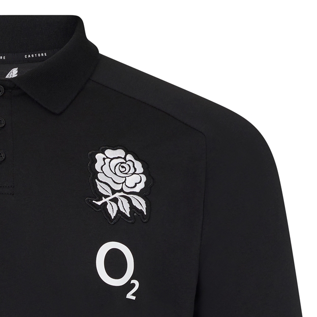 England Mens Off Pitch Polo 26/27 Castore Black - RFU Rose Close-up