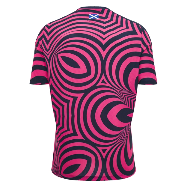 Scotland Mens Warm Up Rugby Shirt 26/27 Neon Pink and Navy - Back View