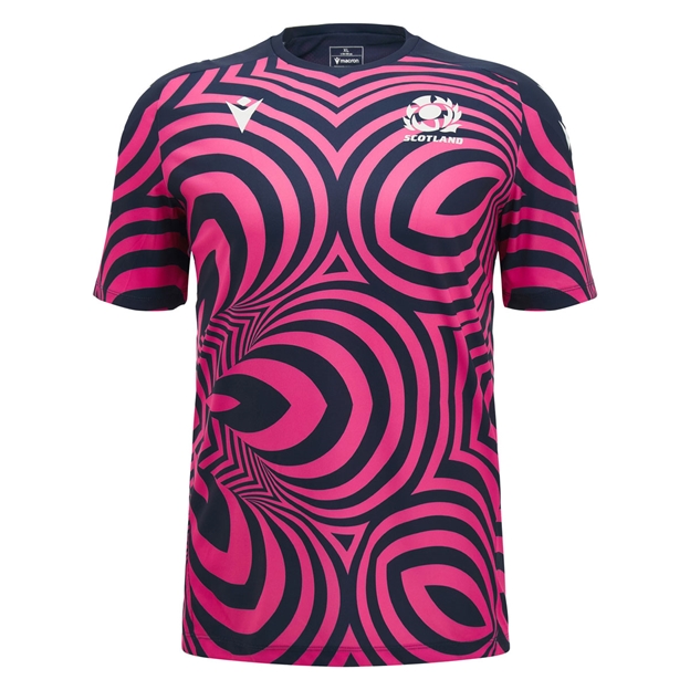 Scotland Mens Warm Up Rugby Shirt 26/27 Neon Pink and Navy - Front View