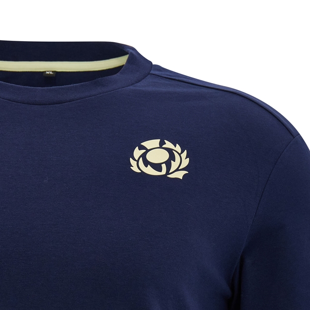 Scotland Mens Travel Cotton T-Shirt 26/27 Navy - Scotland Thistle Close-up