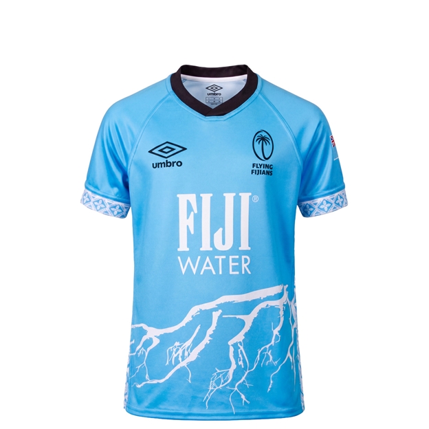 Fiji Kids Away Rugby Shirt 26/27 Blue - Front View