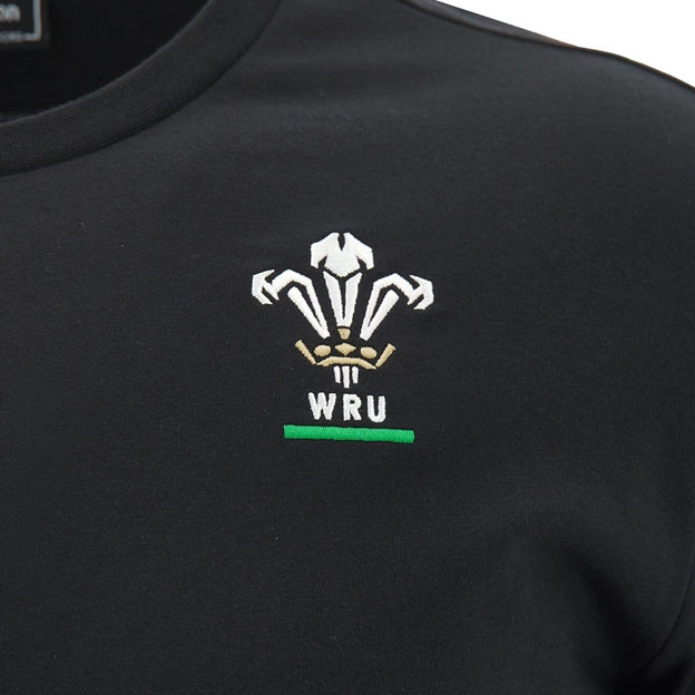 Wales Mens Travel T-Shirt 26/27 Black - WRU Embroidery Close-up