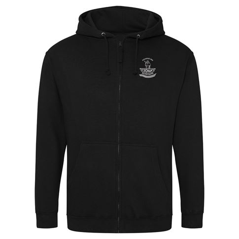 St Ronans Silver Band Mens Full Zip Hoodie Black - Front View