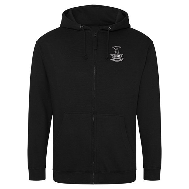 St Ronans Silver Band Mens Full Zip Hoodie Black - Front View