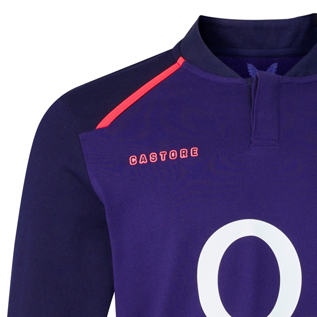 England Womens Away Classic Rugby Shirt Long Sleeve 26/27 Maritime Blue - Castore Logo Close-up
