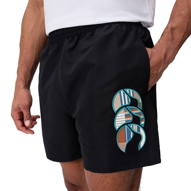 Canterbury Mens Uglies Tactic Shorts Black - Model Embroidered Logo Close-up