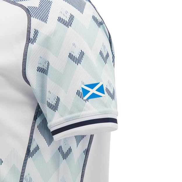 Scotland Kids Away Rugby Shirt 26/27 White Sand and Navy - Scotland Flag Close-up