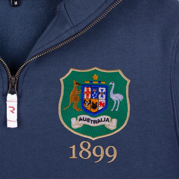 Australia 1899 Crest Pure Cotton Half Zip Sweat - Petrol Blue