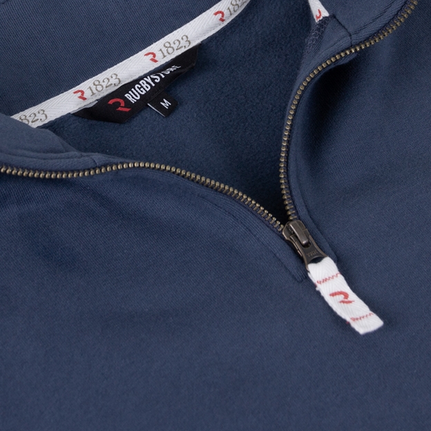 Australia 1899 Crest Adults Half Zip Cotton Sweatshirt Petrol Blue - Zipper Detail