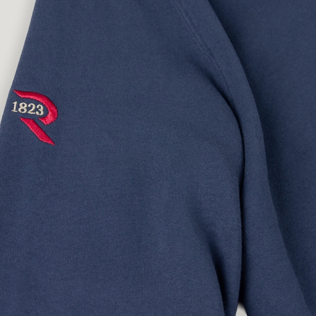 Australia 1899 Crest Adults Half Zip Cotton Sweatshirt Petrol Blue - Rugby 1823 Logo Embroidery