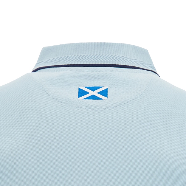 Scotland Mens Travel Fitted Cotton Polo 26/27 Blue and Navy - Scottish Flag Embroidery