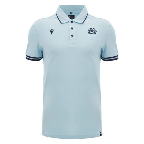 Scotland Mens Travel Fitted Cotton Polo 26/27 Blue and Navy - Front View