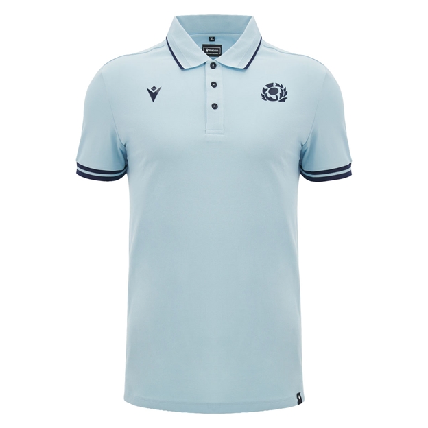 Scotland Mens Travel Fitted Cotton Polo 26/27 Blue and Navy - Front View