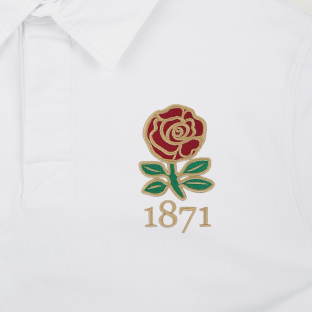 England 1871 Heritage Pure Cotton Rugby Shirt - Long Sleeve White