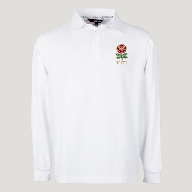 England 1871 Adults Heritage Cotton Rugby Shirt White - Front View