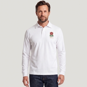 England 1871 Adults Heritage Cotton Rugby Shirt White - Model Front Main View
