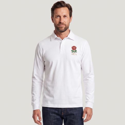 England 1871 Adults Heritage Cotton Rugby Shirt White - Model Front Main View