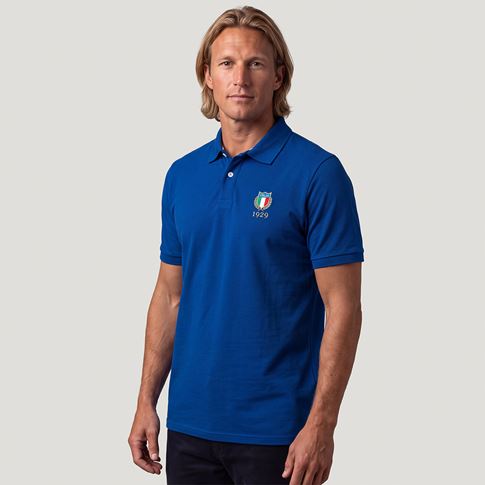 Italy 1929 Adults Classic Cotton Polo Shirt Royal Blue - Model Front View