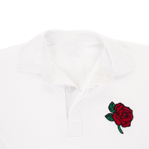 England Mens Classic Rugby Shirt Long Sleeve White - Collar Close-up