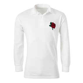 England Mens Classic Rugby Shirt Long Sleeve White - Front View