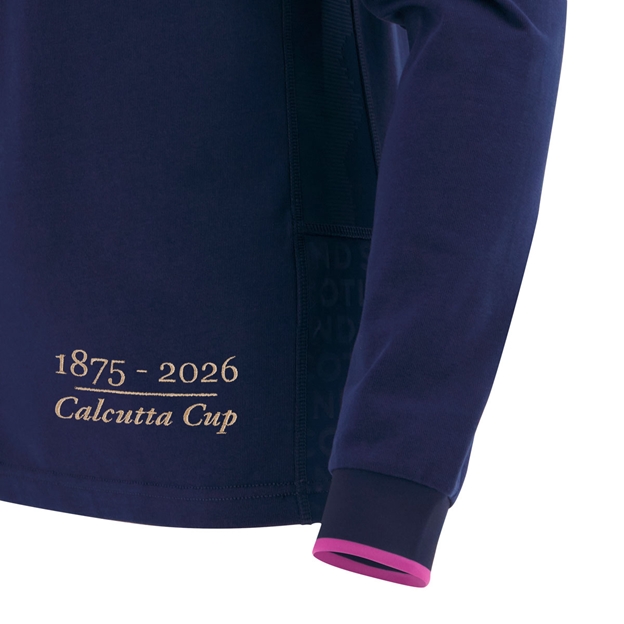 Scotland Mens Limited Edition Calcutta Cup Since 1879 Home Cotton Rugby Shirt 25/26 Long Sleeve Navy - Hem embroidery