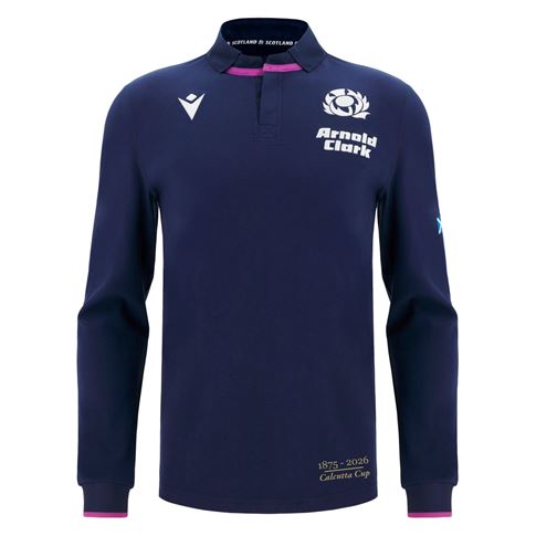 Scotland Mens Limited Edition Calcutta Cup Since 1879 Home Cotton Rugby Shirt 25/26 Long Sleeve Navy - Front