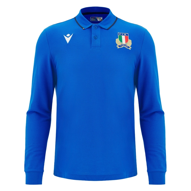 Italy Mens Home Cotton Rugby Shirt 26/27 Blue - Front View